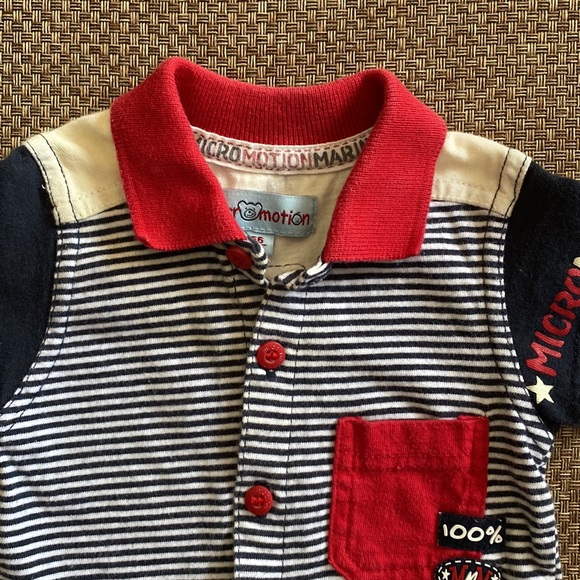 Micromotion Marine Newborn Button-Front Stripe Polo T-Shirt - Picture 2 of 10